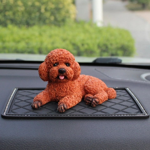Realistic Simulation Teddy Dog Figurine Resin Poodle Puppy Ornament For Car Dashboard Desktop Home Office Decor