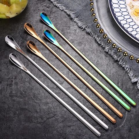304 Stainless Steel Stirring Spoon Long Handle Coffee Mixing Dessert Barware Mirror Polished Colorful Modern Tableware