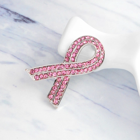 Exquisito Broche de Cinta Rosa Concientización sobre el Cáncer de Mama Aleación Diamantes de Imitación Esmalte Insignia Pin Joyería de Moda