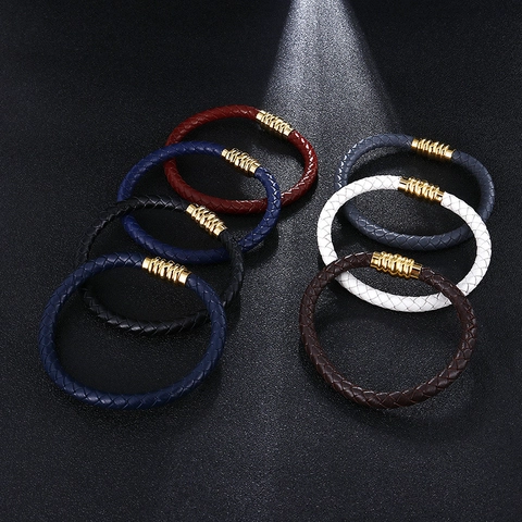 Bracciale In Pelle Intrecciata Con Chiusura Magnetica In Acciaio Inossidabile 316L Gioielli In Stile Punk Alla Moda Per Uomini E Donne