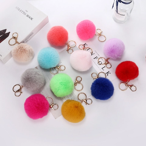 Portachiavi In Finta Pelliccia Di Coniglio Pompon Soffice Ciondolo Per Borsa Anello In Metallo Dorato Accessorio Decorativo Per Donne Ragazze