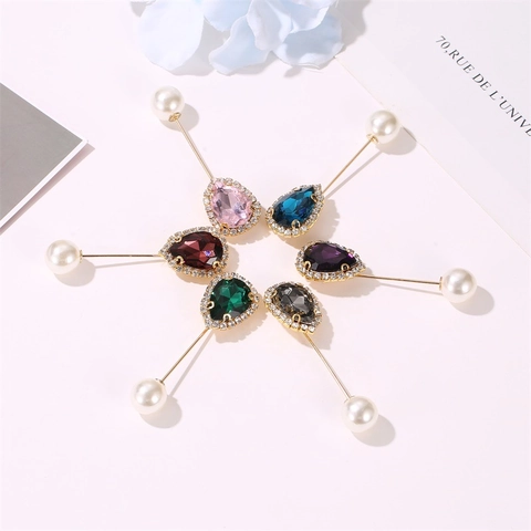 Broche Vintage de Aleación en Forma de Gota de Agua con Diamantes de Imitación y Perla Artificial Corsage de Traje para Mujer