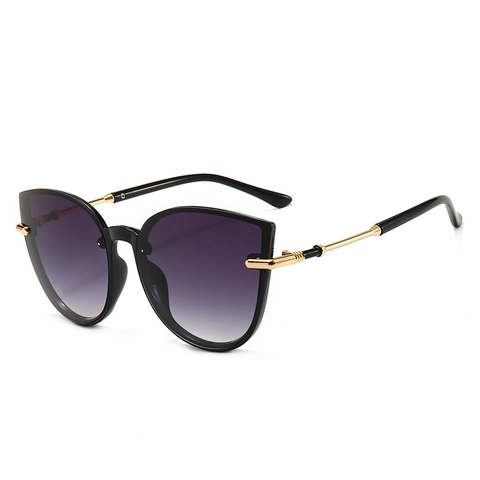 Cat Eye Sunglasses For Women UV400 Protection Fashion Gradient Lens Large Frame Metal Temples Retro Elegant Eyewear