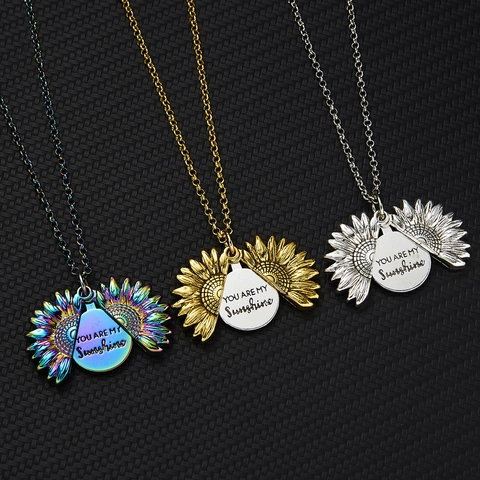 Collana Medaglione Girasole Lega Inciso You Are My Sunshine Pendente Apribile Gioielli Di Moda Regalo Donna