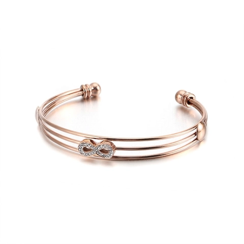 Pulsera De Brazalete De Triple Alambre Con Símbolo De Infinito Acero Inoxidable Diamantes De Imitación Ajustable Elegante
