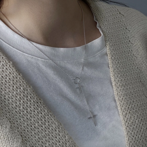 Minimalistische Doppel Kreuz Anhänger Halskette 925 Sterling Silber Y Form Kette Nischen Design Schmuck Für Damen