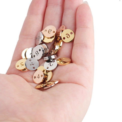 Dijes De Cifras Arábigas De Acero Inoxidable Redondos Pulido Espejo Doble Agujero Pendants Para Fabricación De Joyas DIY