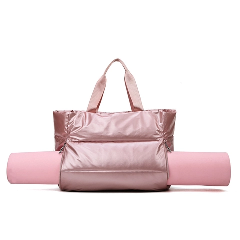 Large Capacity Quilted Puffer Gym Bag For Women Waterproof Travel Duffel With Yoga Mat Strap Dry Wet Separation