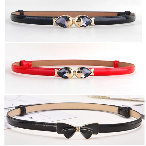 Cinturón de Cintura Delgado de Cuero Sintético para Mujer Con Hebilla de Lazo y Pez Joya Ajustable Accesorio de Vestido