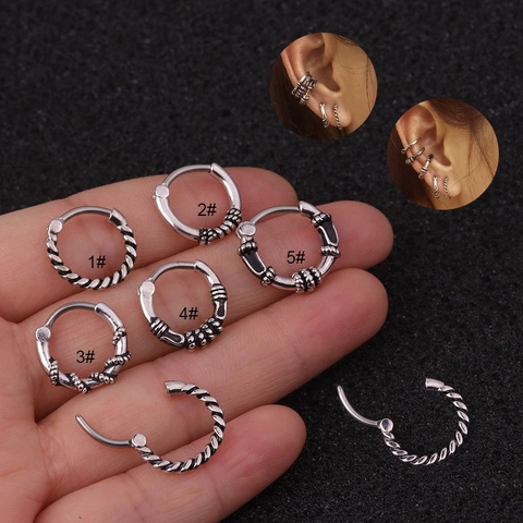 Aro De Septum Retro Pendiente De Cartílago Acero Inoxidable Y Cobre Plata Antigua Twist Clicker Joyería De Piercing
