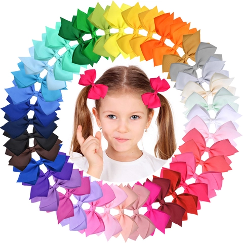 Girls Kids Grosgrain Ribbon Bow Hair Clips Large Solid Color Boutique Hairpins For Toddlers Teens Daily Hair Accessories