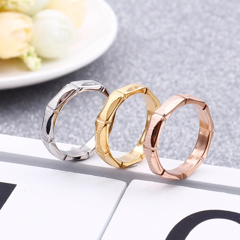 Stainless Steel Ring Bamboo Segment Design Geometric Brushed Polished Minimalist Jewelry For Women
