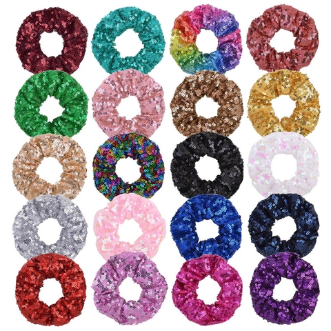 Shiny Sequin Scrunchies Sparkly Glitter Hair Ties Elastic Bling Ponytail Holders For Women Girls Party Dance
