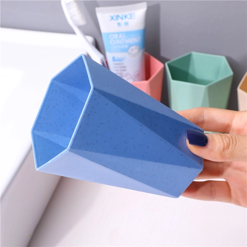 Bicchiere Per Spazzolino Da Denti Tazza Per Collutorio Plastica Paglia Di Grano Geometrico Esagonale Sfaccettato Lavaggio Bagno Antiscivolo Opaco