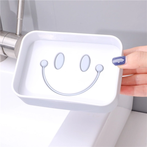 Cartoon Smiley Face Soap Box Double Layer Draining Soap Dish PP Plastic Wall Mounted Adhesive Bathroom Shower Storage Tray