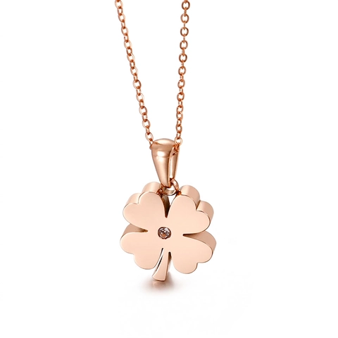 Collar Con Colgante De Trébol De Cuatro Hojas Acero De Titanio Circón Minimalista Elegante Joyería Moda Mujeres