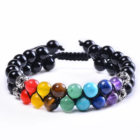Bracelet Tressé Multicouche Chakra En Pierre Naturelle Ajustable Obsidienne Œil De Tigre Bijoux Yoga Unisexe