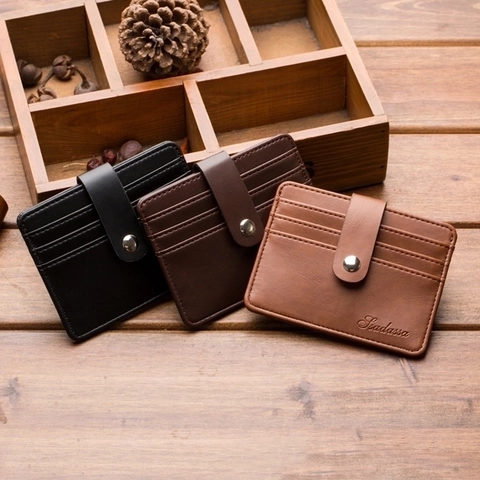 Men Card Holder Wallet PU Leather Ultra Thin Multi Slot Snap Button Zipper Pocket Business Casual Portable Organizers