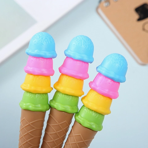 Ice Cream Shaped Gel Pen Plastic Black Ink Novelty Waffle Cone Design Stationery Student Gift Cute Office