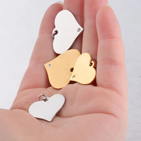 Colgantes De Corazón Acero Inoxidable 304 Pulido Espejo Charms Con Diamante De Imitación Para Fabricación De Joyas DIY