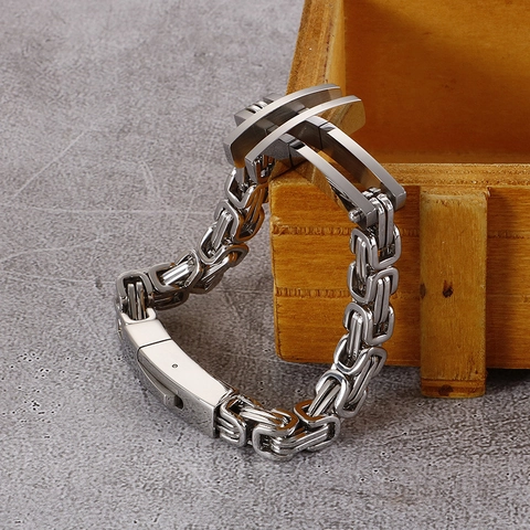 Bracciale Catena Bizantina Uomo Acciaio Inossidabile Croce Geometrica Stile Industriale Gioielli Vintage