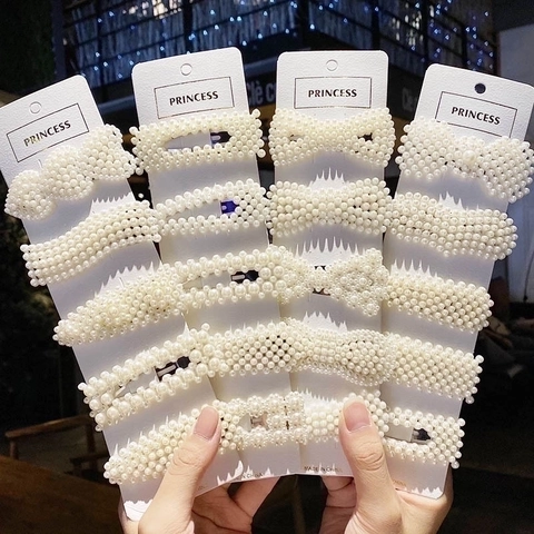 Juego De Pinzas Para El Cabello De Perlas Artificiales Artificiales Aleación Hecho A Mano Estilo Coreano Dulce Horquillas Elegantes
