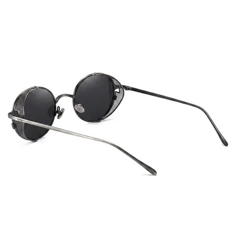 Lunettes De Soleil Steampunk Rétro Industrielle Monture Métal Coques Latérales Protection UV400 Oval Hommes Femmes