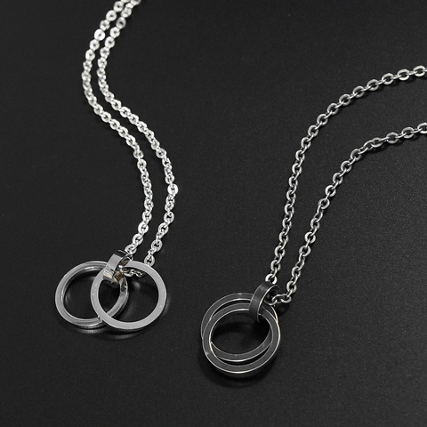 Collar Colgante De Anillos Entrelazados Acero De Titanio Hip Hop Retro Geométrico Cadena Suéter Para Hombres Mujeres