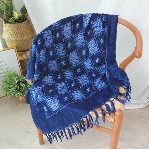 Tie-Dye Plaid Scarf Shawl Polyester Lightweight Long Tassel Ethnic Vintage Bohemian Wrap For Women