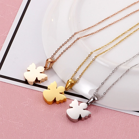 Collar Colgante Ángel Acero Inoxidable 316L Minimalista Geométrico Cadena Clavícula Joyería Elegante Regalo Mujeres