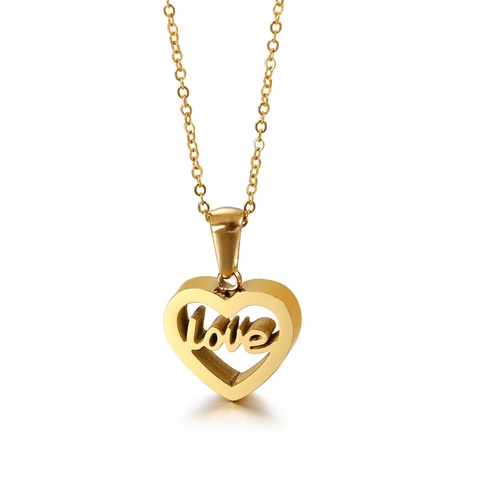 Collana Con Pendente A Cuore Scritta Love Cavo Gioielli In Acciaio Inossidabile Per Donna Stile Coreano Oro