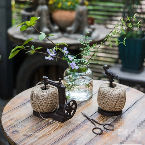 Porte Ficelle En Fonte Vintage Avec Corde De Jute Naturelle Machine À Coudre Rétro Oiseau Chat Distributeur Pour Décor