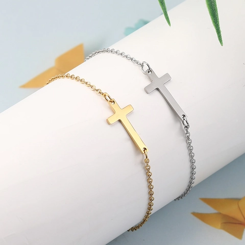Minimalistische Edelstahl Kreuzanhänger Halskette Armband Für Damen Gold Silber Plattiert Schlüsselbeinkette Schmuck Geschenk