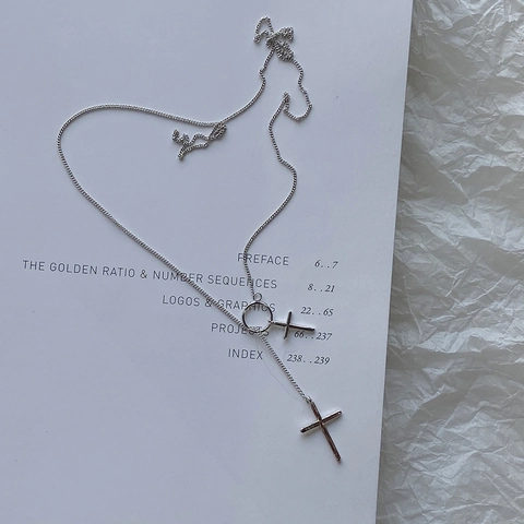Minimalistische Doppel Kreuz Anhänger Halskette 925 Sterling Silber Y Form Kette Nischen Design Schmuck Für Damen