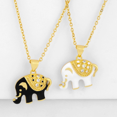 Collana Con Ciondolo Elefante Rame Placcato Oro 18K Smalto Intarsiato Zircone Gioielli Animali Regalo Per Donne Ragazze