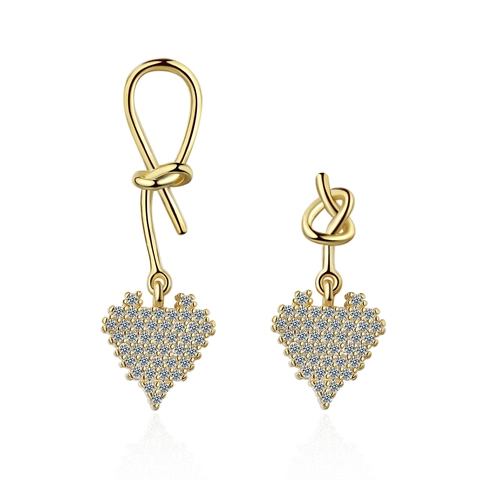 Orecchini a Bottone Asimmetrici a Cuore con Nodo per Donna Eleganti Orecchini in Rame con Strass Gioielli Quotidiani