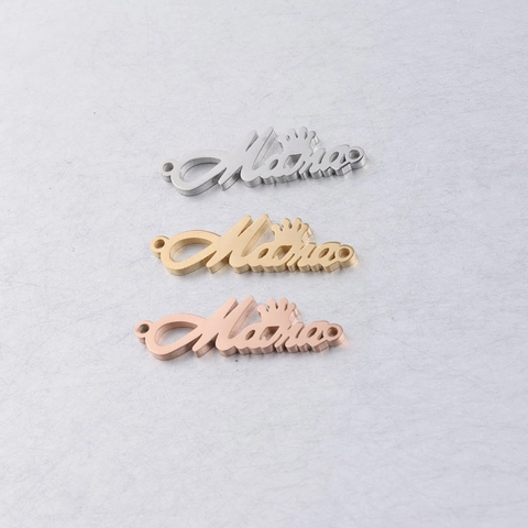 Mama Krone Wort Buchstaben Anhänger Doppelloch Verbinder 304 Edelstahl Spiegelpoliert Schmuckherstellung DIY Armband