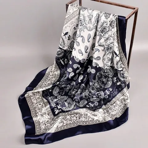 Paisley Satin Square Scarf For Women Silky Polyester Head Scarf Neck Wrap Floral Pattern Hijab Fashion Accessory Gift