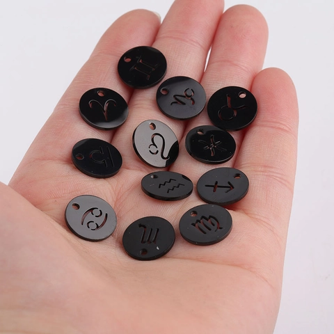 Zodiac Charms 304 Stainless Steel Round Hollow Constellation Pendants Mirror Polished DIY Jewelry Making Findings