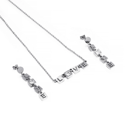 Collana E Orecchini Lettera LOVE Acciaio Inossidabile 316L Con Zirconia Cubica Quadrata Gioielli Moda