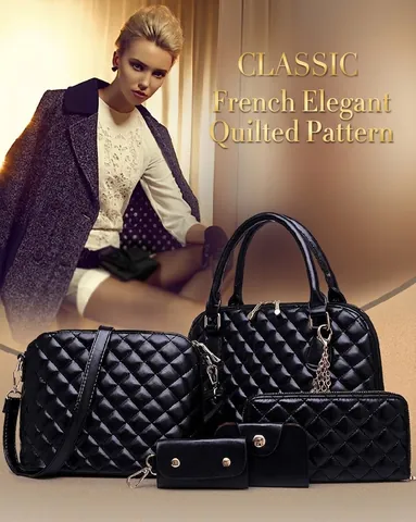 Quilted Pu Leather Handbag Shoulder Crossbody Bag Long Wallet Key Case Card Holder With Butterfly Pendant Fashion Women