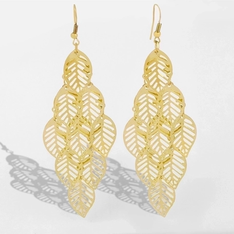 Hängeohrringe Legierung Hohlblatt Geschichtet Lang Mode Elegant Böhmisch Für Frauen Mit Edelstahl Ohrstecker