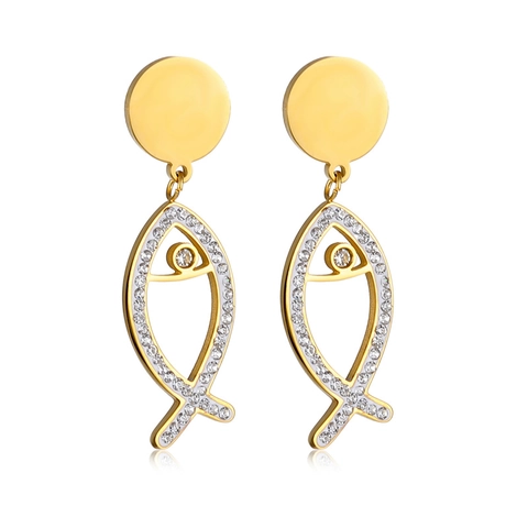 Fisch Hänger Ohrringe Edelstahl Mit Strass Hohl Tropfen Schmuck Für Damen Koreanischer Stil Hypoallergen