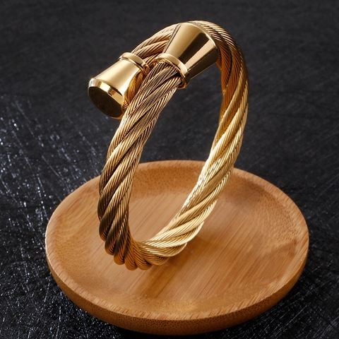 Brazalete Abierto Para Hombre De Acero Inoxidable Cable Trenzado Estilo Industrial Punk Vintage Joyería