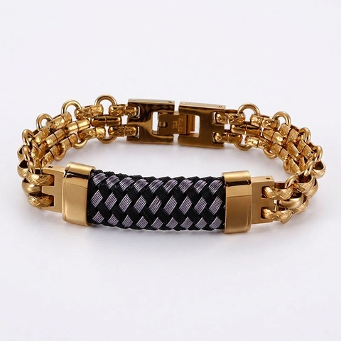 Bracciale Da Uomo In Acciaio Inossidabile Intrecciato Stile Punk Hip Hop Catena A Doppia Fila Con Chiusura Pieghevole Gioielli