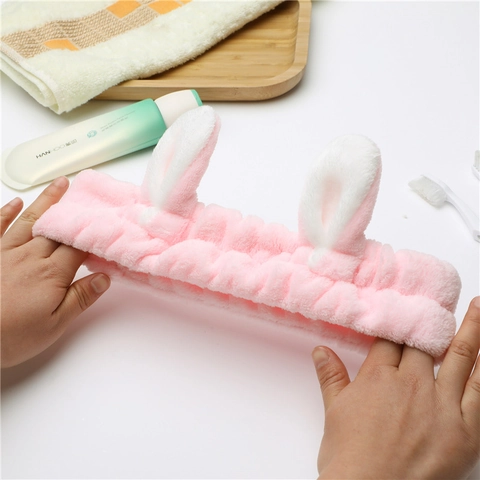 Cute Animal Ear Plush Headband Soft Coral Fleece Elastic Hairband For Face Washing Makeup Skincare For Women Girls