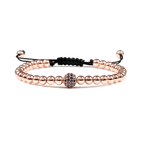 Adjustable Braided Cord Bracelet Copper Beads Micro Pave Black Zircon Ball Hand-Woven Minimalist Jewelry For Unisex