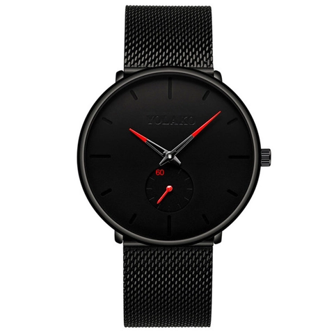Men Quartz Watch Minimalist Casual Business Analog Mesh Stainless Steel Strap Ultra Thin Small Second Dial