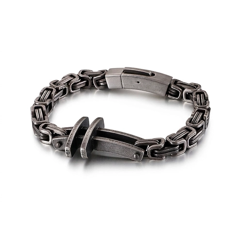 Bracciale Catena Bizantina Uomo Acciaio Inossidabile Croce Geometrica Stile Industriale Gioielli Vintage