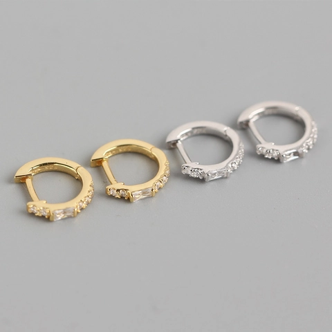 Boucles D'oreilles Créoles Argent Sterling 925 Zircone Cubique Rectangulaire Ronde Style Huggie Bijoux Mode